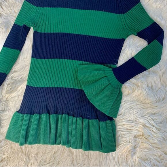 Ann Taylor Green & Blue Ruffle Cuffs Long Sleeve Rib Knit Peplum Sweater - Picture 9 of 10
